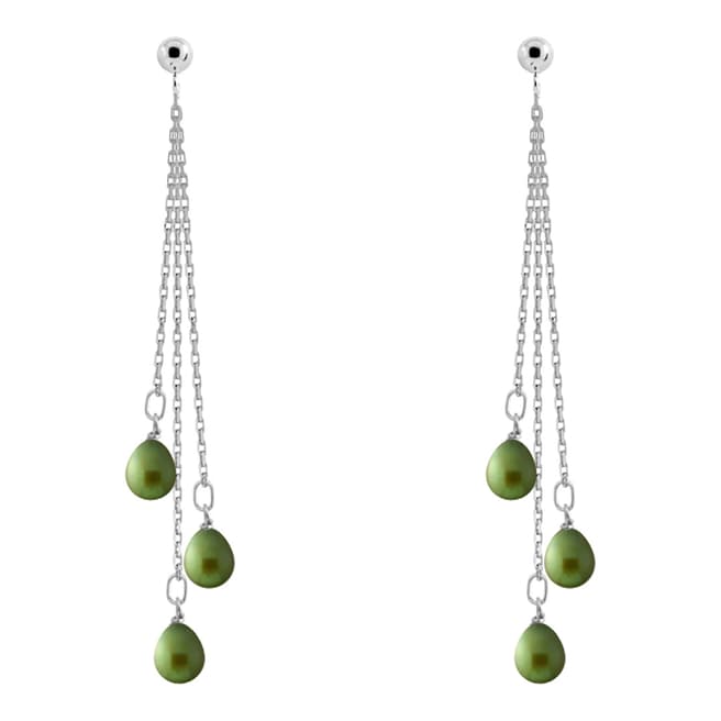 Just Pearl Green Malachite 3 Pear Pearl Hanging Earrings 5-6mm