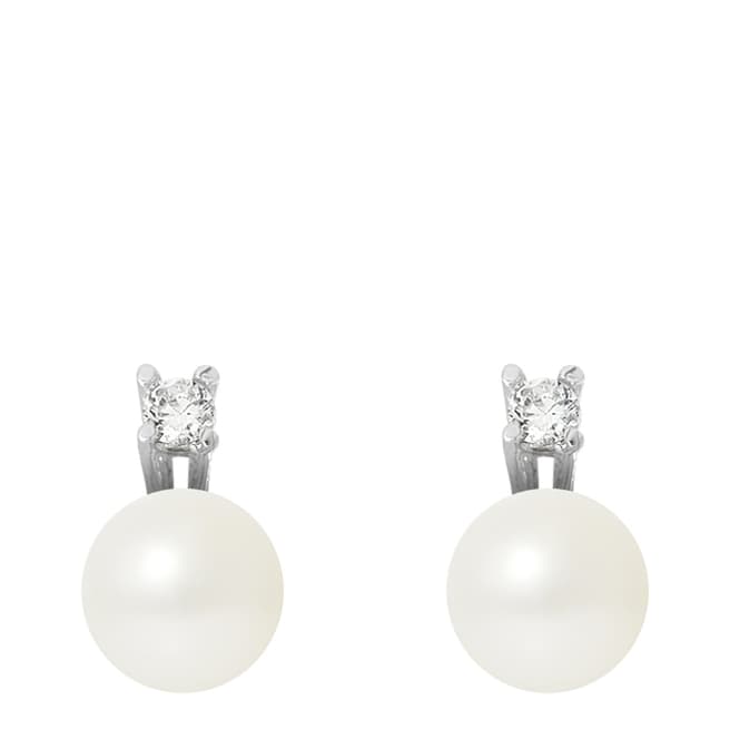 Just Pearl Natural White Silver Pearl Earrings 8-9mm