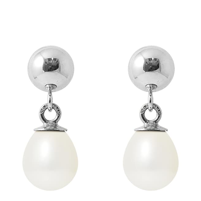Just Pearl Natural White Pear Pearl Earrings 6-7mm