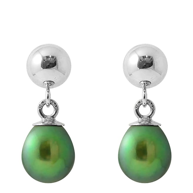 Just Pearl Green Malachite Pear Pearl Earrings 6-7mm