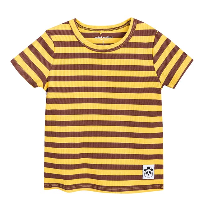 Mini Rodini Yellow and Brown Stripe Rib T Shirt