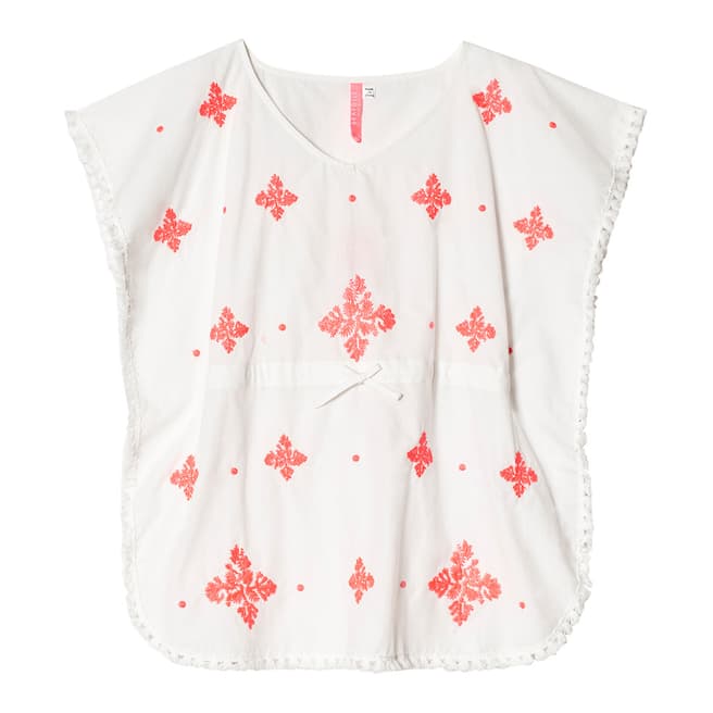 Seafolly White/Coral Embroidered Kaftan