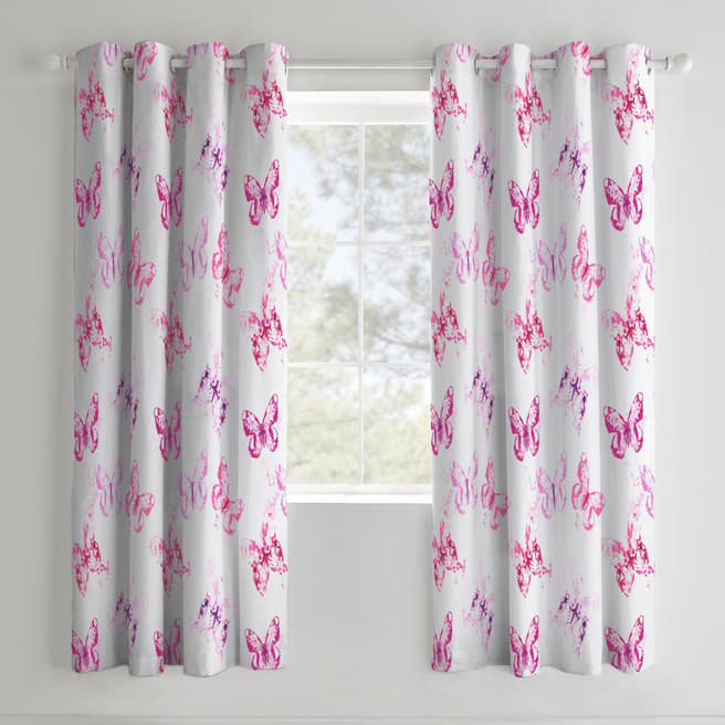Catherine Lansfield Butterfly 168x183 Curtains, Pink
