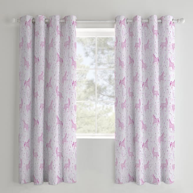 Catherine Lansfield Folk Unicorn 168x183 Curtains, Pink