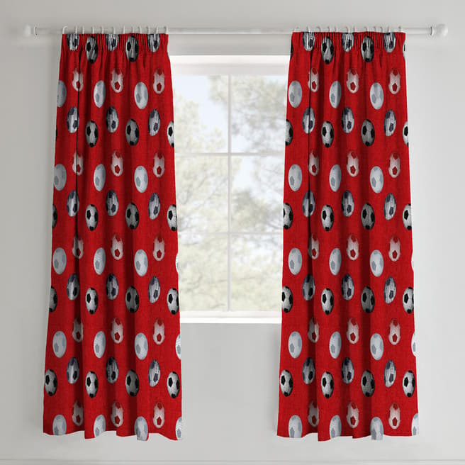 Catherine Lansfield Football 168x183 Curtains, Red