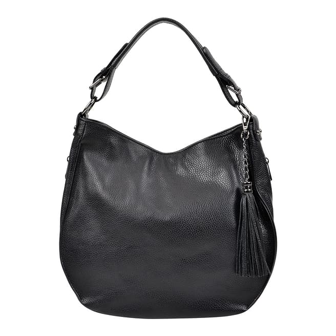 Luisa Vannini Black Leather Tassel Tote Bag