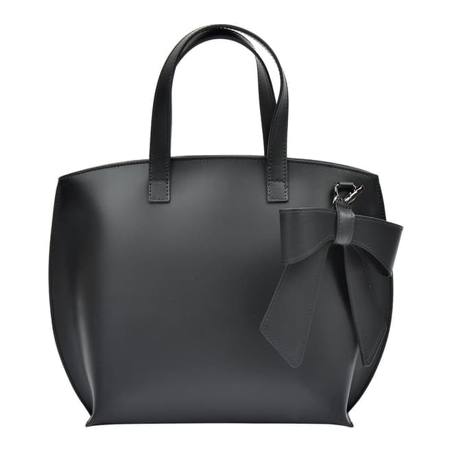 Luisa Vannini Black Leather Bow Tote Bag