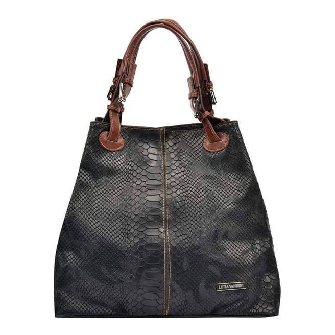 Luisa Vannini Black Leather Buckle Handbag