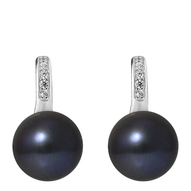 Ateliers Saint Germain Black Tahitian Silver Button Pearl Earrings 9-10mm
