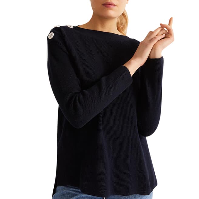 Rodier Navy Boat Neck Cashmere Blend Pullover