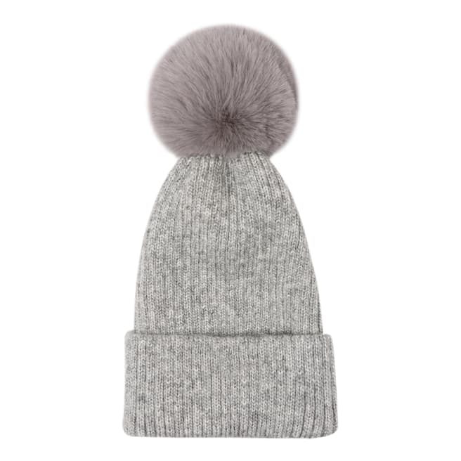 JayLey Collection Grey Wool Blend Hat With Faux Fur Pom