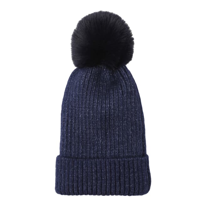 JayLey Collection Navy Wool Blend Hat With Faux Fur Pom