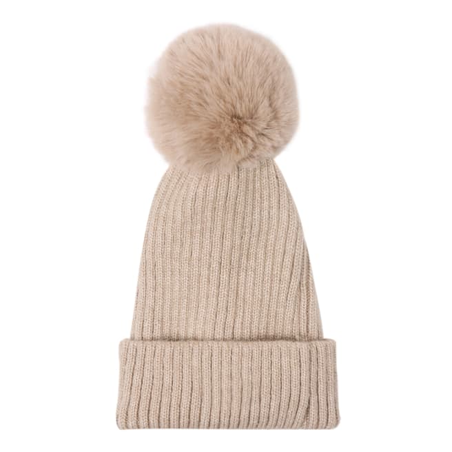 JayLey Collection Mocha Wool Blend Hat With Faux Fur Pom