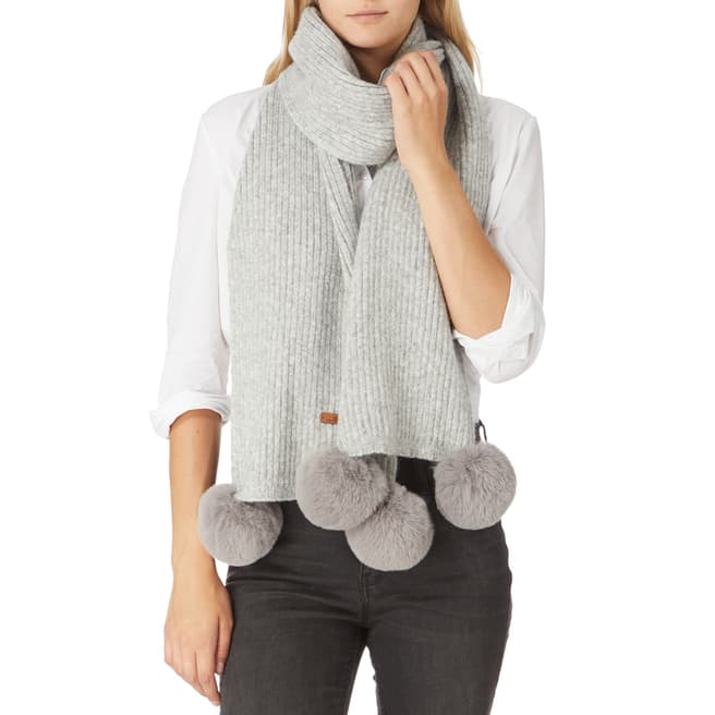 JayLey Collection Grey Cashmere Blend Scarf With Faux Fur Bobble