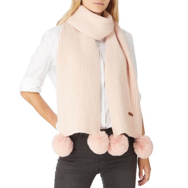 JayLey Collection Pink Cashmere Blend Scarf With Faux Fur Bobble