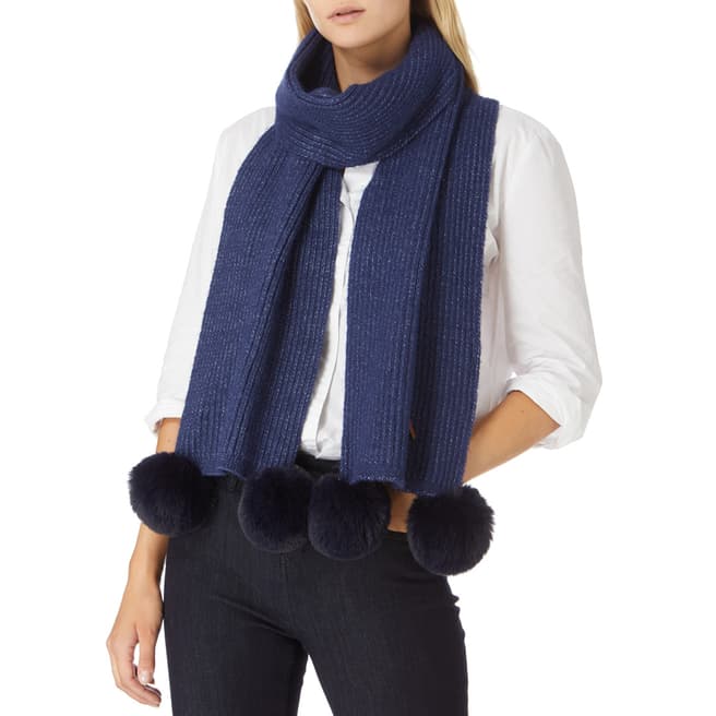 JayLey Collection Navy Cashmere Blend Scarf With Faux Fur Bobble