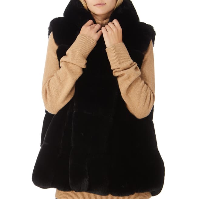 JayLey Collection Luxury Black Faux Fur Hooded Gilet
