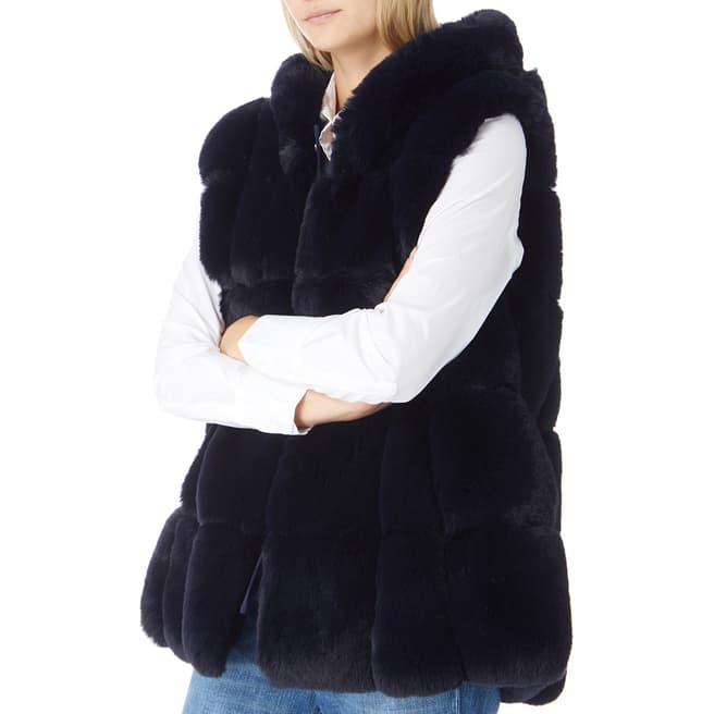 JayLey Collection Luxury Navy Faux Fur Hooded Gilet