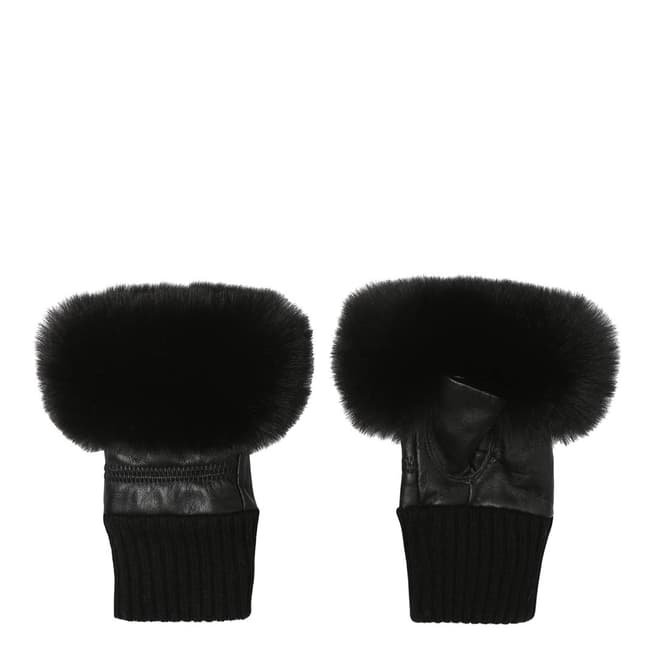 JayLey Collection Black Fingerless Black Gloves With Faux Fur Trim