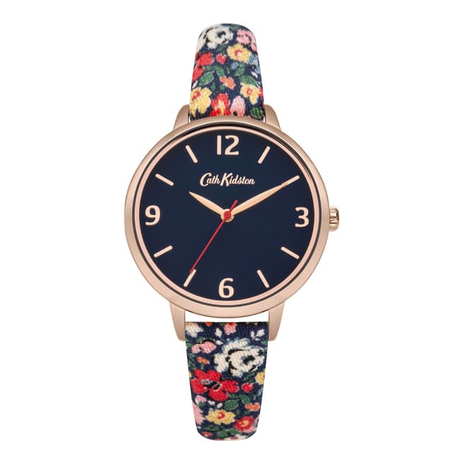 Cath Kidston Gold & Navy Floral Strap Watch