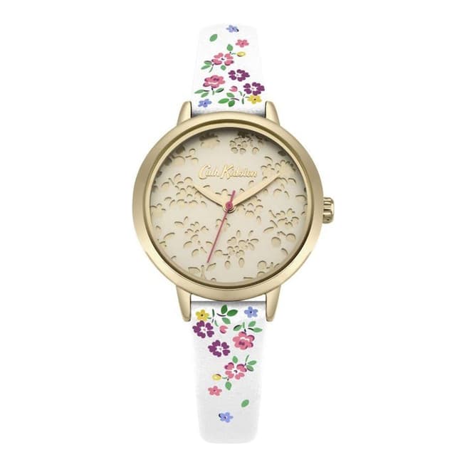 Cath Kidston Gold & Floral White Strap Watch