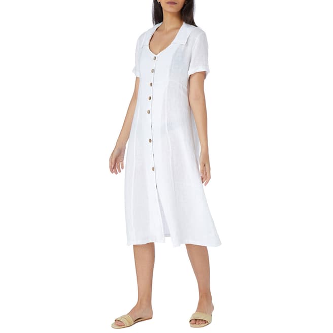Laycuna London White Linen Buttoned Front Dress