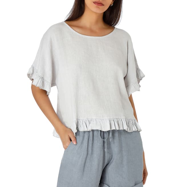 Laycuna London Grey Cropped Frill Linen Blouse