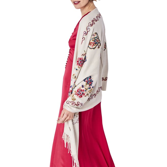 JayLey Collection Cream Embroidered Cashmere Wrap