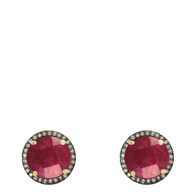 Liv Oliver 18k Ruby/Multi Diamond Halo Stud Earrings