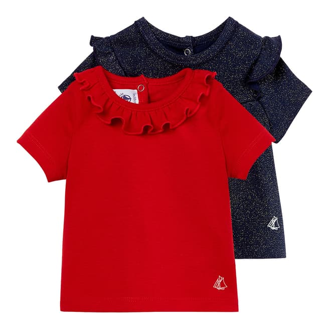 Petit Bateau Navy/Red Ruffle Detail Pack Of 2 T-Shirts