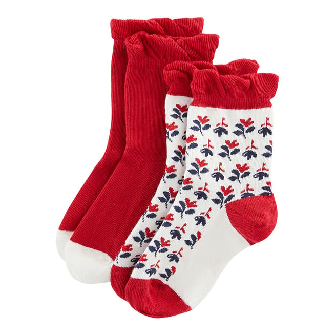 Petit Bateau Red/Floral Print 2 Pairs Of Socks