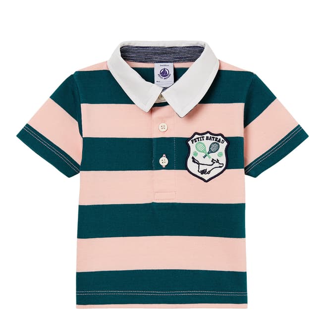 Petit Bateau Pink/Green Stripe Jersey Polo Shirt