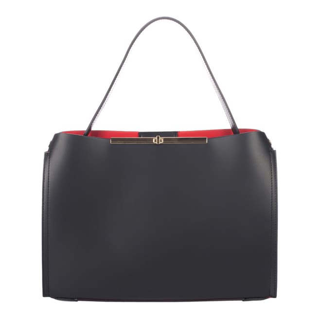 Lisa Minardi Black Leather Red Lined Top Handle Bag