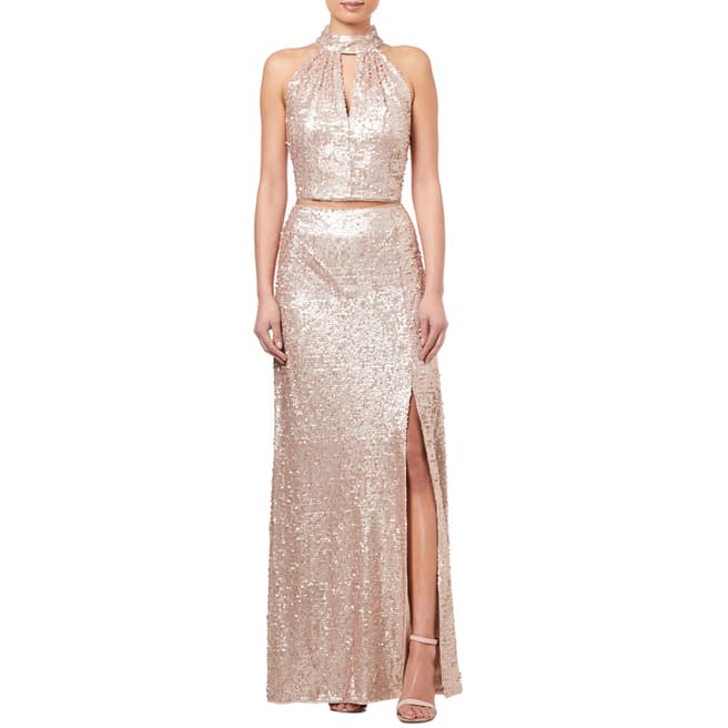 Adrianna Papell Nude Two Piece Sequin Gown Set 
