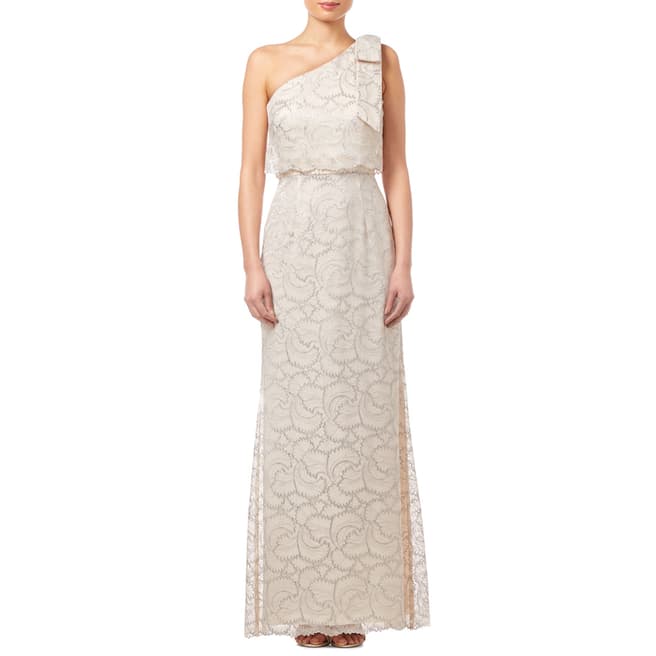 Adrianna Papell Champagne Metallic Lace gown 