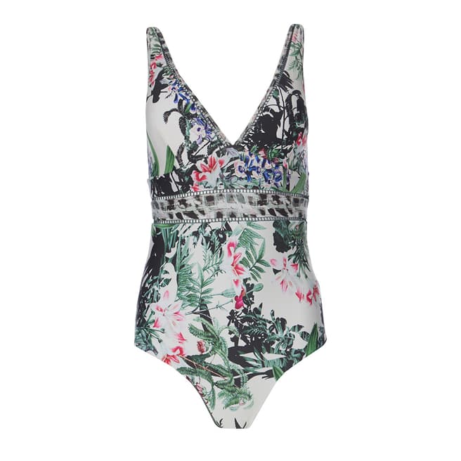 Milea By Seafolly Green Ferns & Flora V Neck Maillot