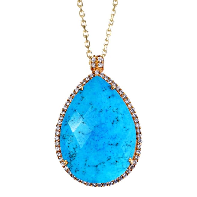 Liv Oliver 18k Gold Plated Turquoise Embellished Pear Drop Necklace