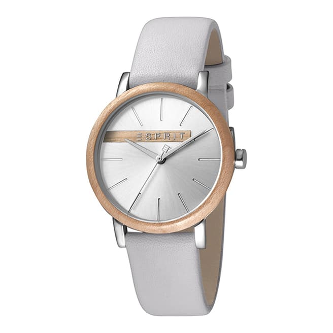 Esprit Silver With Wood Platform Light Grey Calf Leather Watch