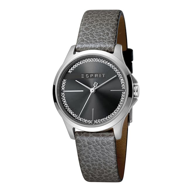Esprit Black With Stones Grey Calf Leather Watch