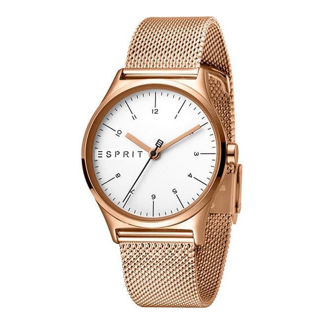 Esprit Silver Stainless Steel Mesh, Ip Rosegold Plated Watch