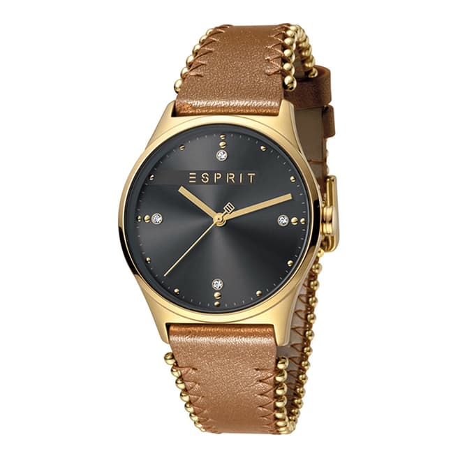 Esprit Grey Light Brown Calf Leather Watch