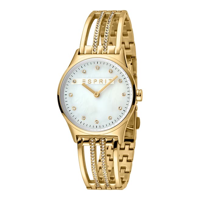 Esprit White Mop Stainless Steel, Ip Gold Plated + White Stones Watch