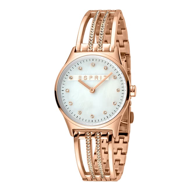 Esprit Silver Mop Stainless Steel, Ip Rosegold Plated + White Stones Watch