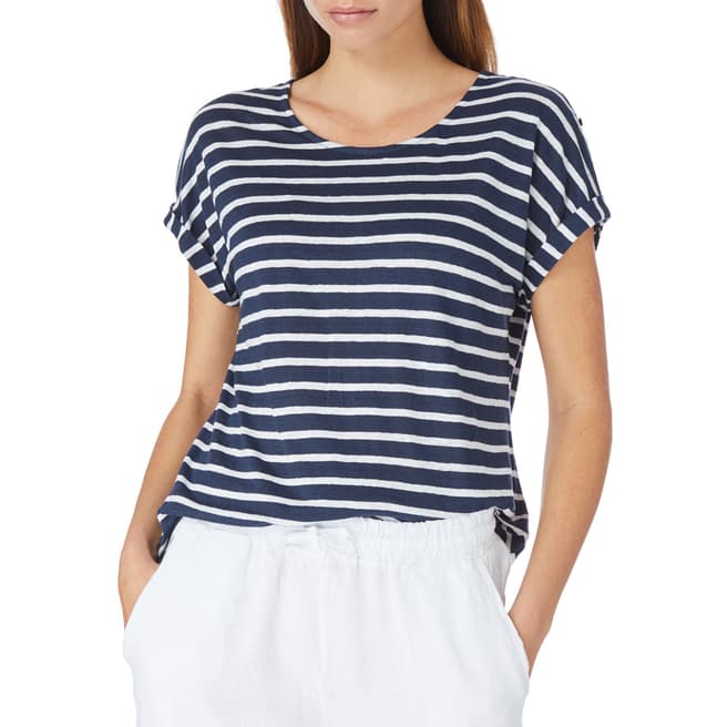 Laycuna London Navy / White Linen Stripe Roll Sleeve T Shirt