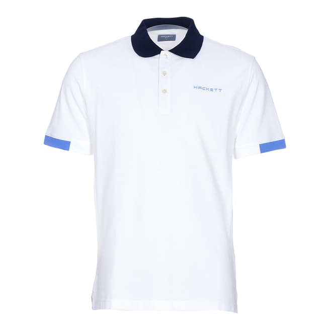 Hackett White Contrast Cotton Pique Polo Shirt