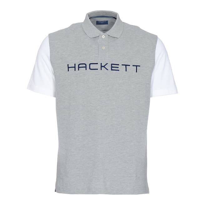 Hackett Grey/White Logo Cotton Pique Polo Shirt