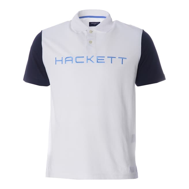 Hackett White Logo Cotton Pique Polo Shirt