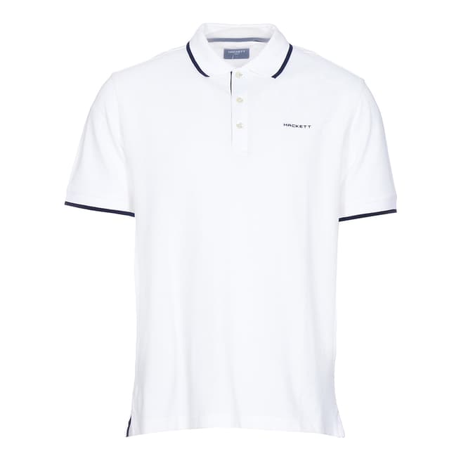 Hackett White Cotton Pique Polo Shirt
