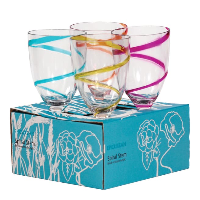 EDDINGTONS Set Of 4 Multi Coloured Spiral Stem Glasses