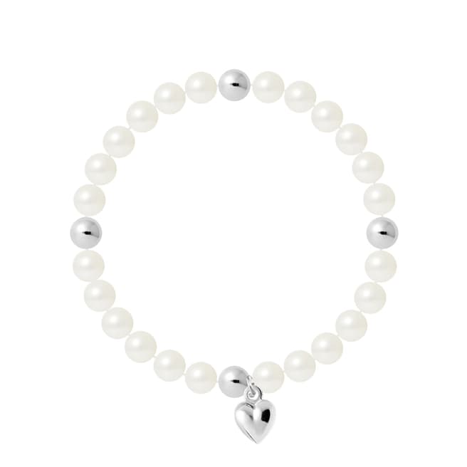 Mitzuko White Heart Charm Elasticated Pearl Bracelet
